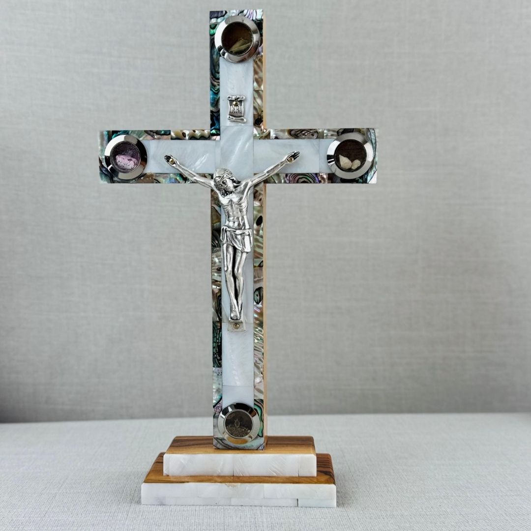 CRUZ DE TIERRA SANTA- CRISTALES CON BASE GRANDE