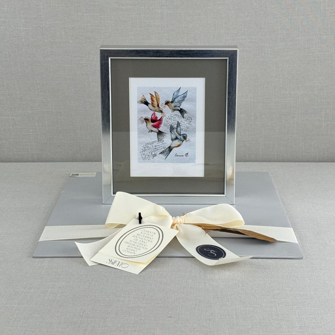 PINTURA ENMARCADA DE COLIBRÍ CON JAULAS Y MENSAJES