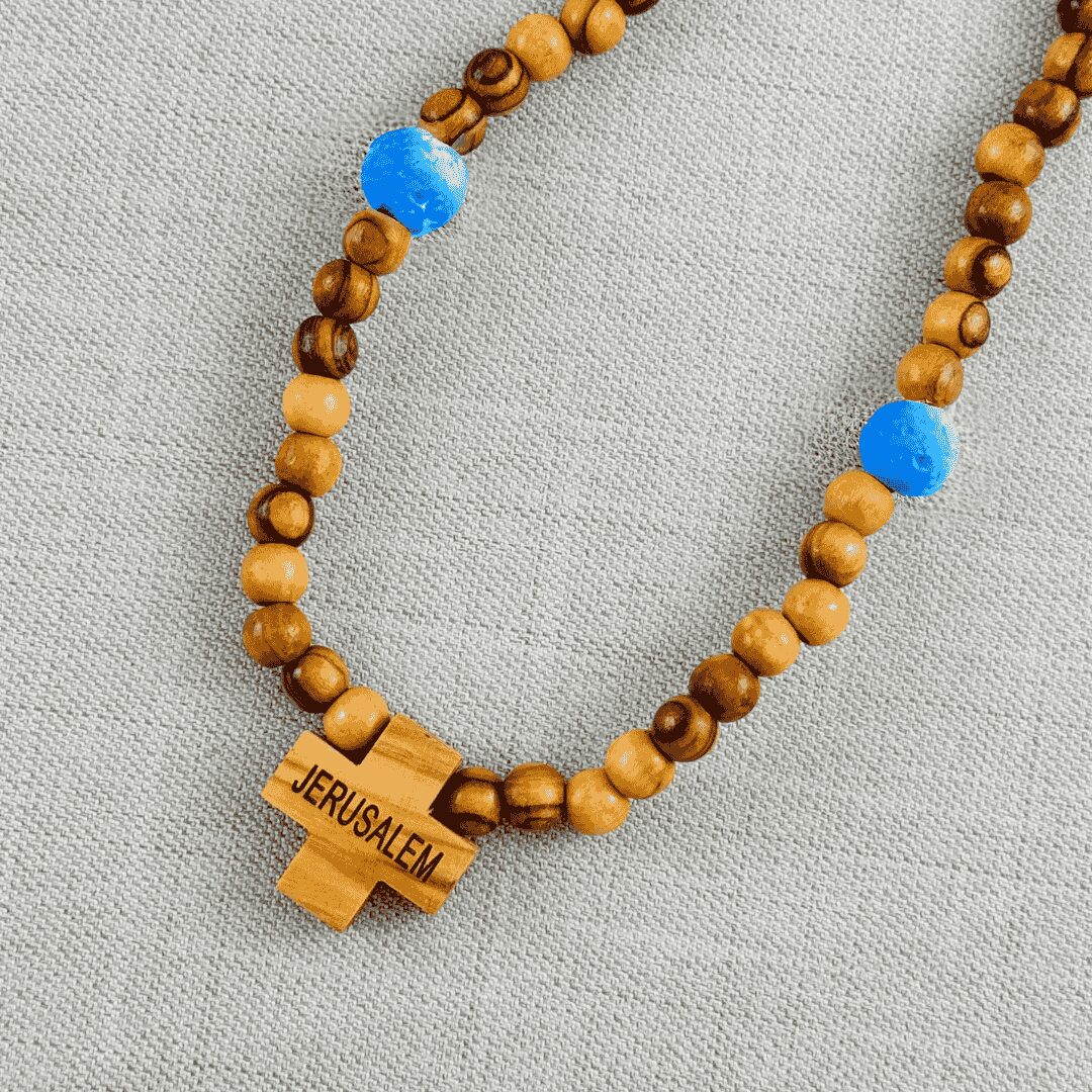 ROSARIO TIERRA SANTA CON BOLITAS AZULES