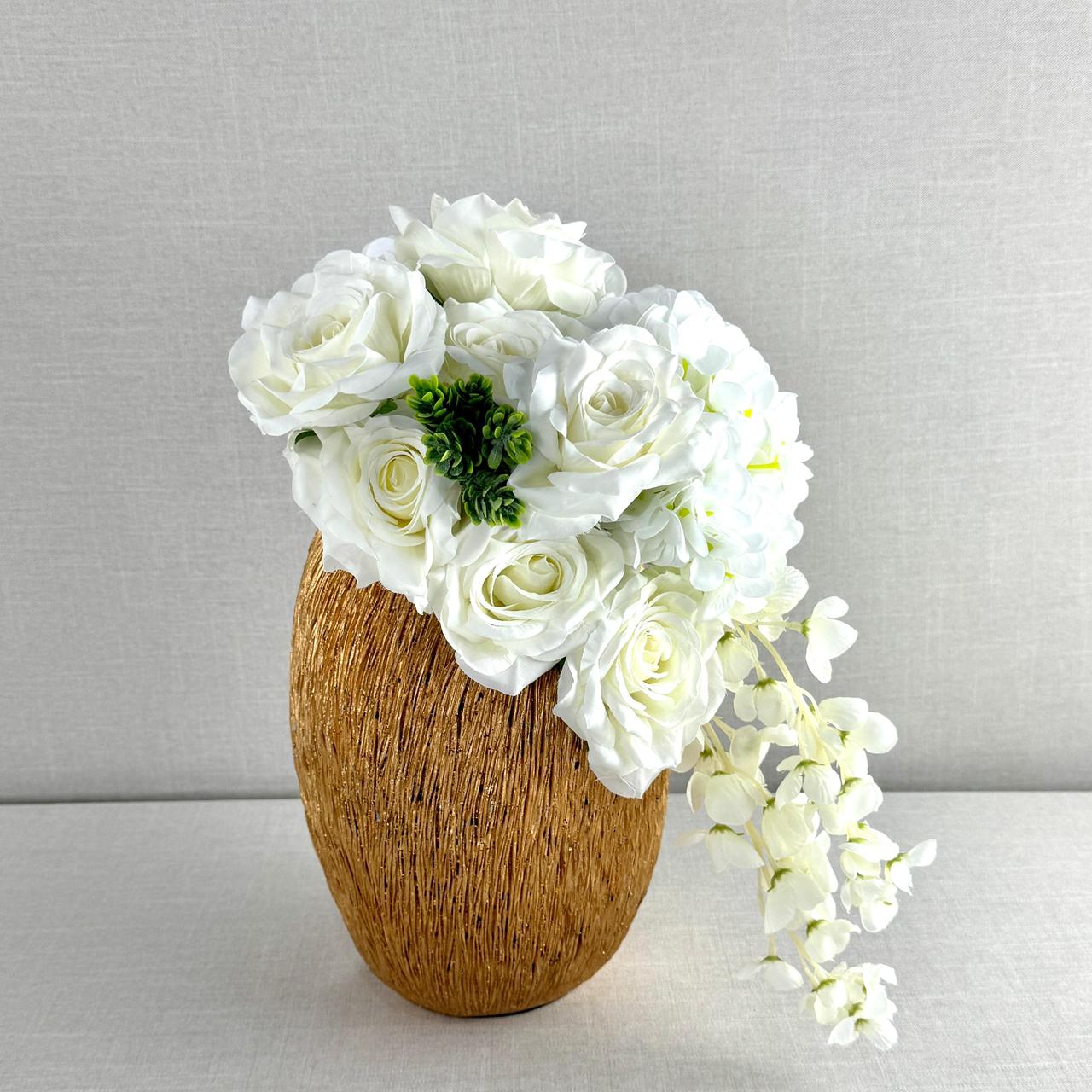 FLORES ARTIFICIALES EN MACETA DORADA - Imagen 2