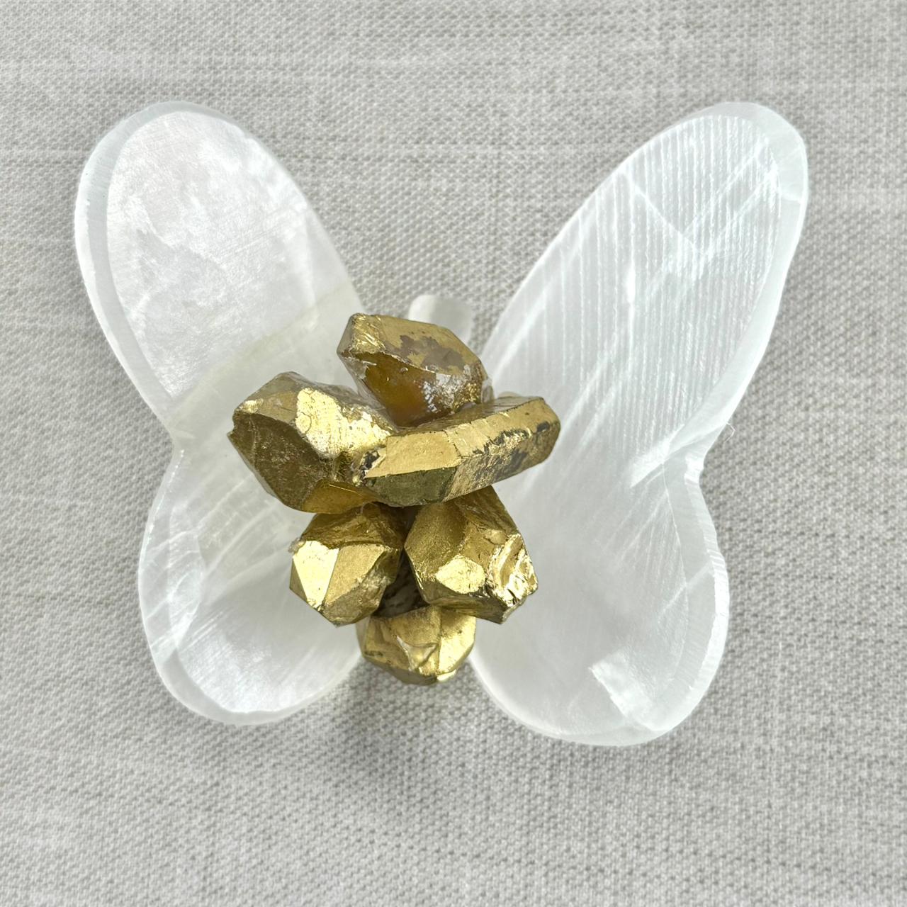 MARIPOSA DE ÓNIX CON CUARZOS, dorado chica