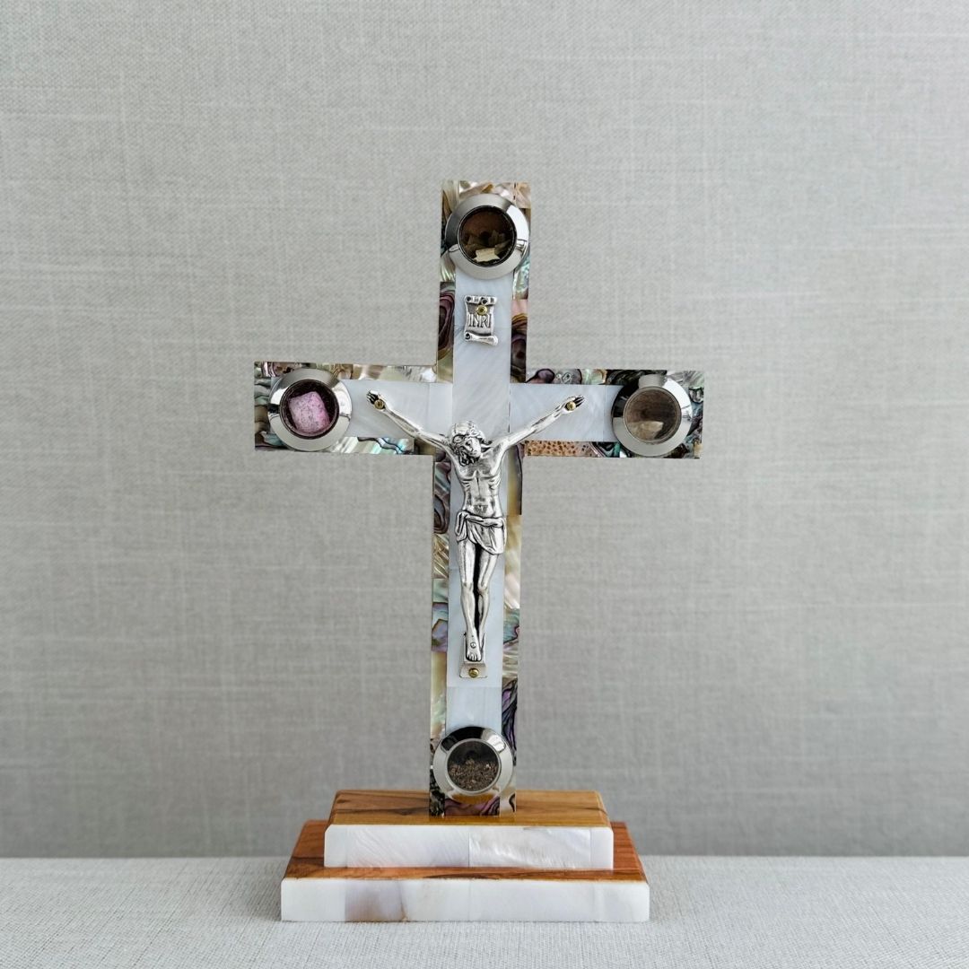 CRUZ DE TIERRA SANTA- CRISTALES CON BASE - Imagen 2